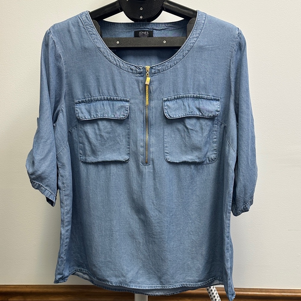 Jones New York Light Blue Blouse with Zipper